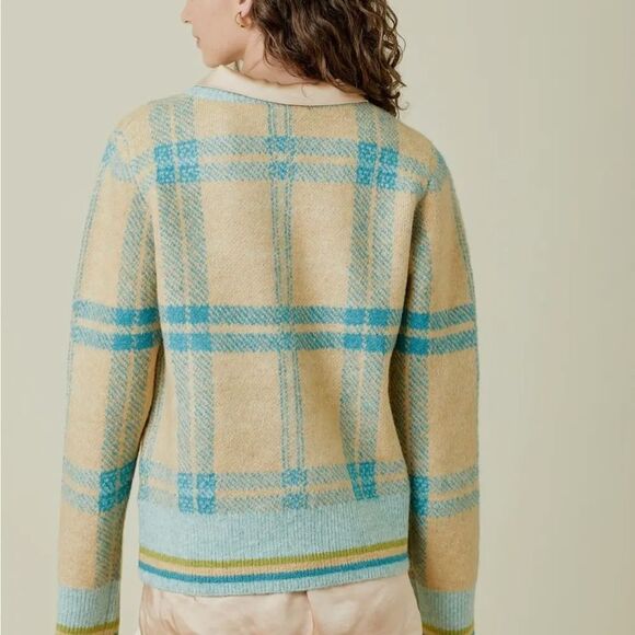 Mystree Plaid Sweater in Yellow and Teal - Picture 2 of 6